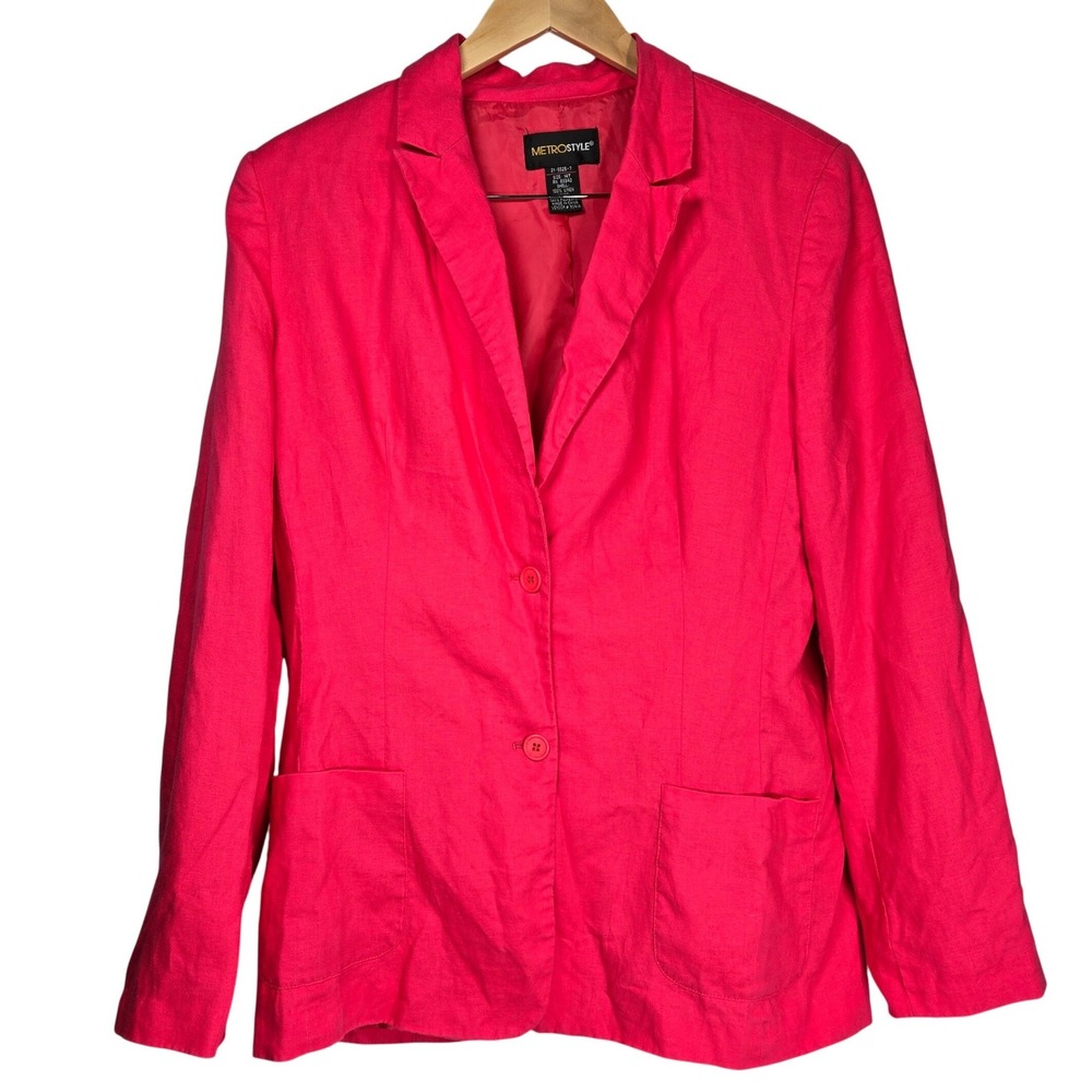 Metrostyle Pink 100% Linen Blazer Jacket Womens Size 14T Two Button Professional